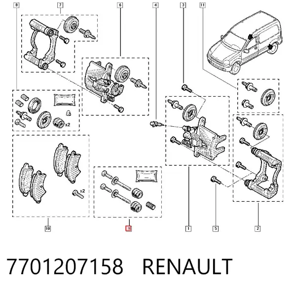 Zestaw naprawczy zacisku hamulcowego przedniego 7701207158 Renault (RVI)