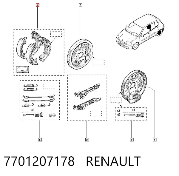Klocki hamulcowe tylne bębnowe 7701207178 Renault (RVI)