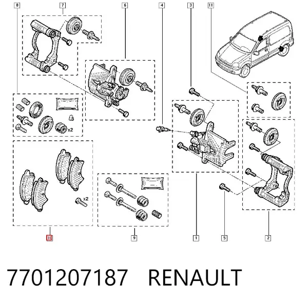 Okładziny (klocki) do hamulców tarczowych tylne 7701207187 Renault (RVI)