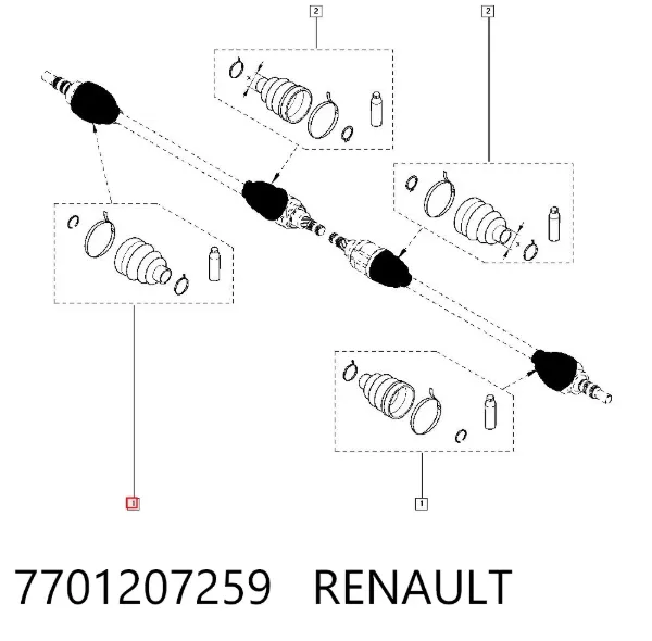 Osłona przegubu homokinetycznego półosi przedniej zewnętrzna 7701207259 Renault (RVI)