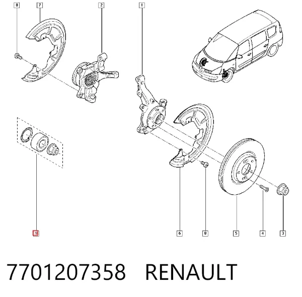 Łożysko piasty przedniej 7701207358 Renault (RVI)