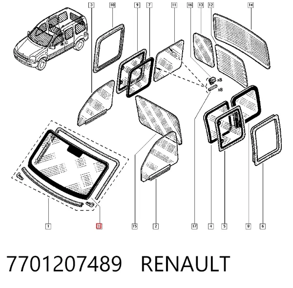 Szyba przednia 7701207489 Renault (RVI)