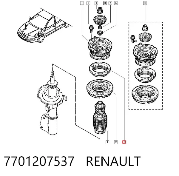Poduszka amortyzatora przedniego 7701207537 Renault (RVI)