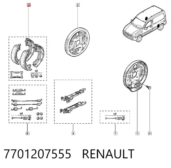 Klocki hamulcowe tylne bębnowe 7701207555 Renault (RVI)