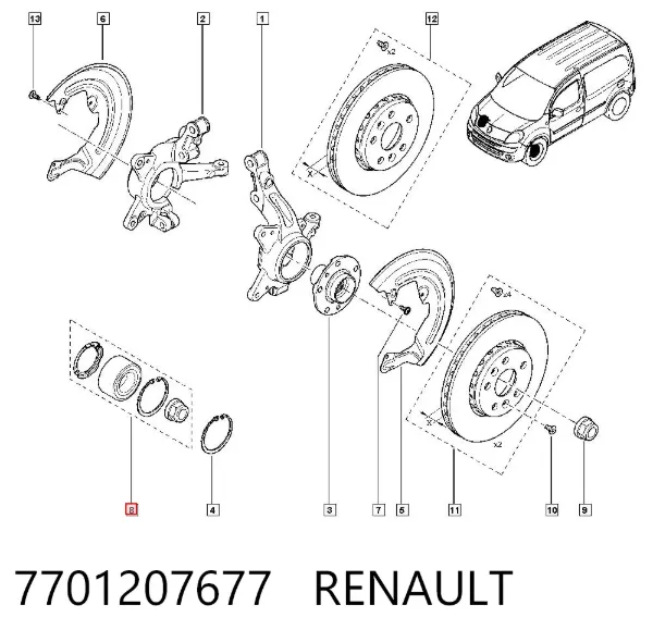 Łożysko piasty przedniej 7701207677 Renault (RVI)