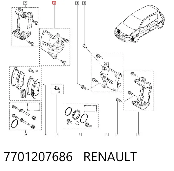Zacisk hamulcowy przedni prawy 7701207686 Renault (RVI)