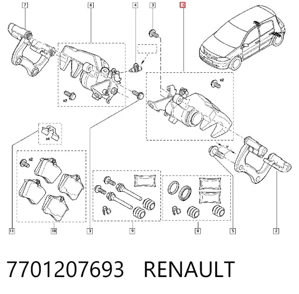 Zacisk hamulcowy tylny lewy 7701207693 Renault (RVI)