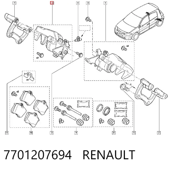 Zacisk hamulcowy tylny prawy 7701207694 Renault (RVI)