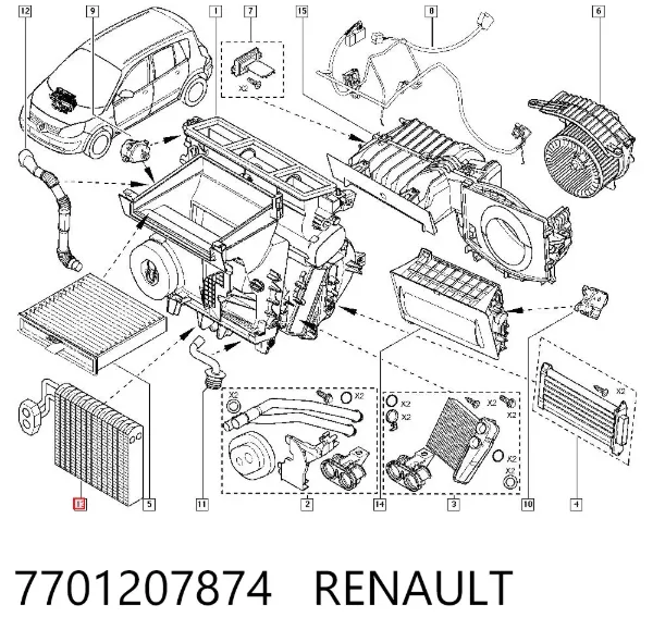 Parownik klimatyzacji 7701207874 Renault (RVI)
