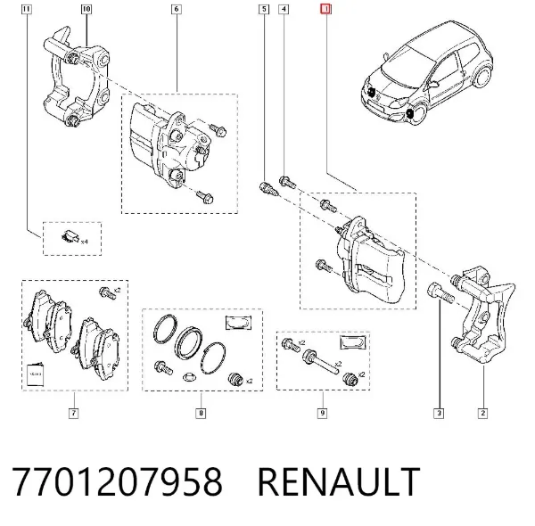 Zacisk hamulcowy przedni lewy 7701207958 Renault (RVI)