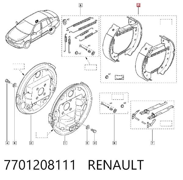 Klocki hamulcowe tylne bębnowe 7701208111 Renault (RVI)
