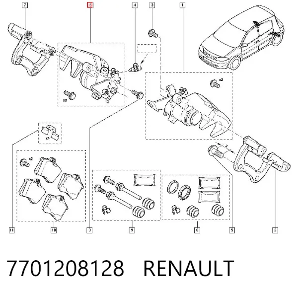 Zacisk hamulcowy tylny prawy 7701208128 Renault (RVI)