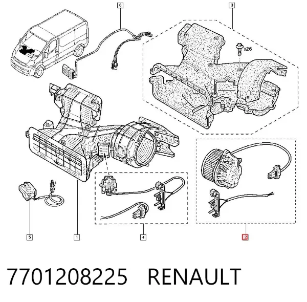 Silniczek wentylatora nagrzewnicy (ogrzewacza wnętrza) 7701208225 Renault (RVI)