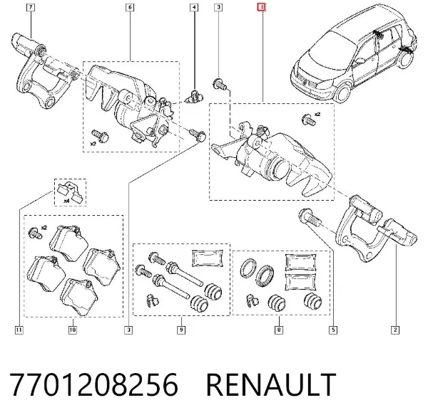 Zacisk hamulcowy tylny lewy 7701208256 Renault (RVI)