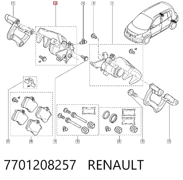 Zacisk hamulcowy tylny prawy 7701208257 Renault (RVI)