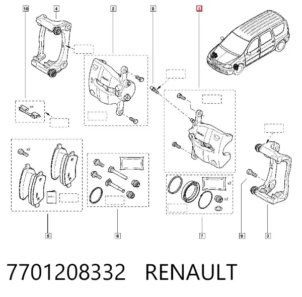 Zacisk hamulcowy przedni lewy 7701208332 Renault (RVI)