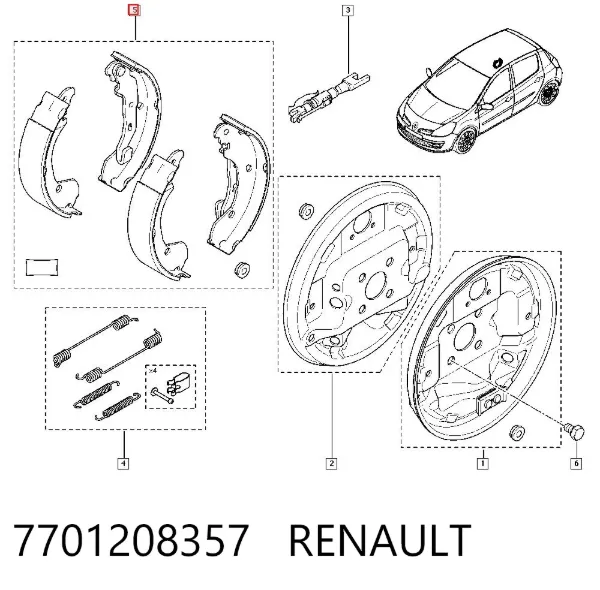 Klocki hamulcowe tylne bębnowe 7701208357 Renault (RVI)