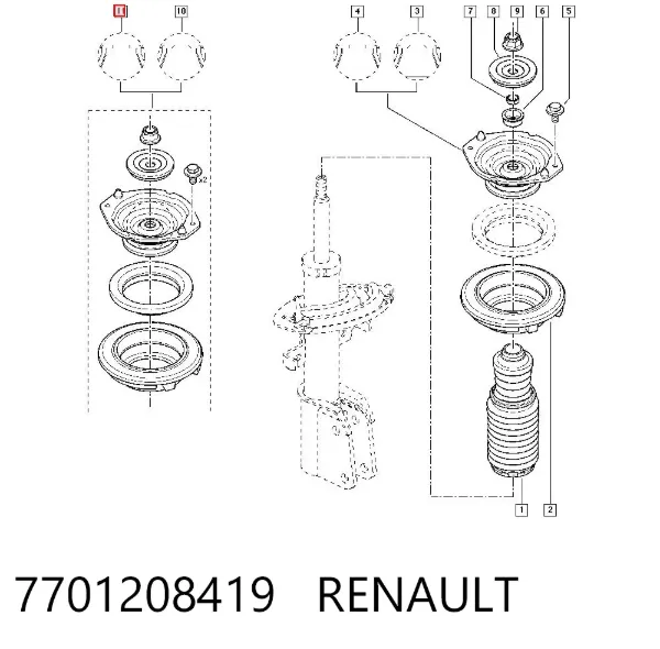 Poduszka amortyzatora przedniego 7701208419 Renault (RVI)