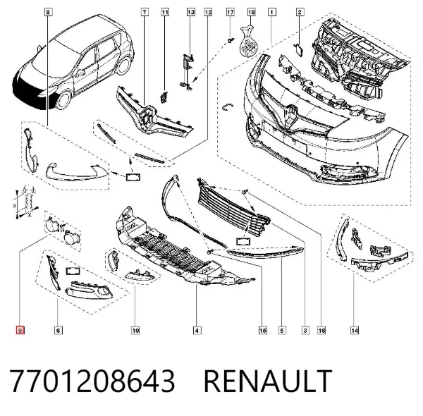 Zaślepka (kratka) lamp przeciwmgielnych zderzaka przedniego 7701208643 Renault (RVI)