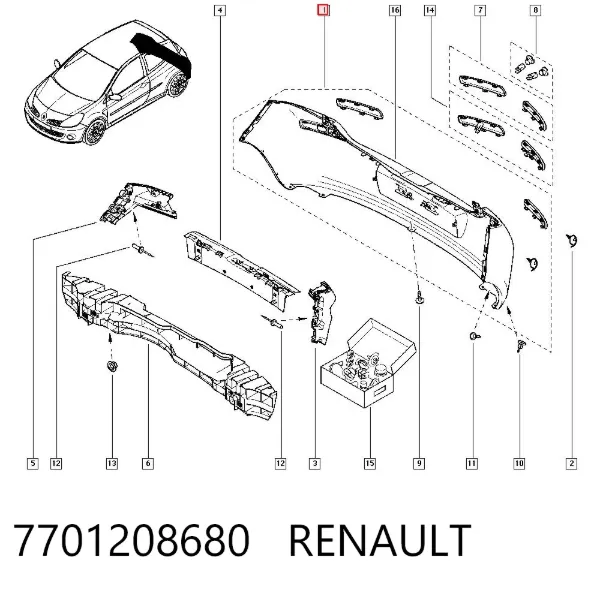 Zderzak tylny 7701208680 Renault (RVI)