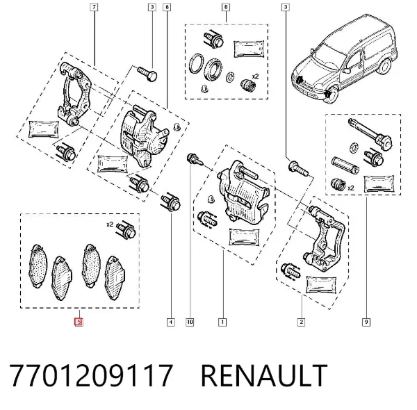 Klocki hamulcowe przednie tarczowe 7701209117 Renault (RVI)