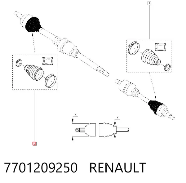 Osłona przegubu homokinetycznego półosi przedniej zewnętrzna 7701209250 Renault (RVI)