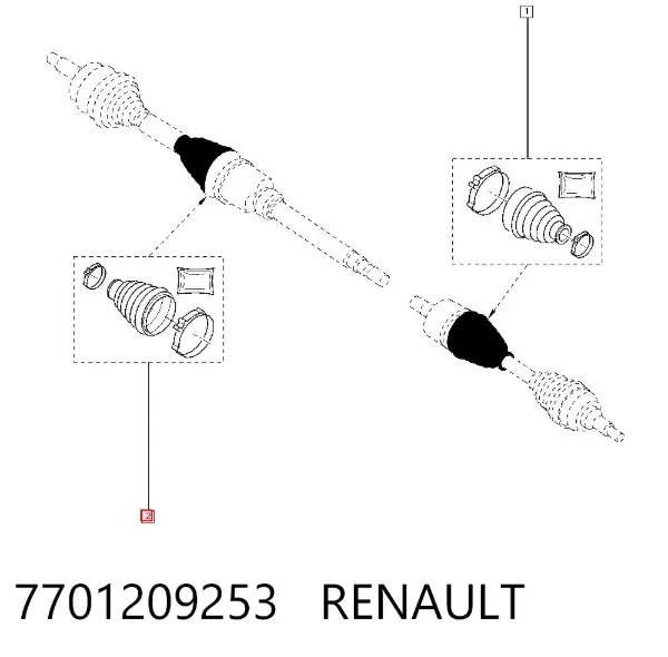 Osłona przegubu homokinetycznego półosi przedniej wewnętrzna 7701209253 Renault (RVI)