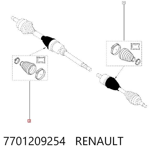 Osłona przegubu homokinetycznego półosi przedniej wewnętrzna 7701209254 Renault (RVI)