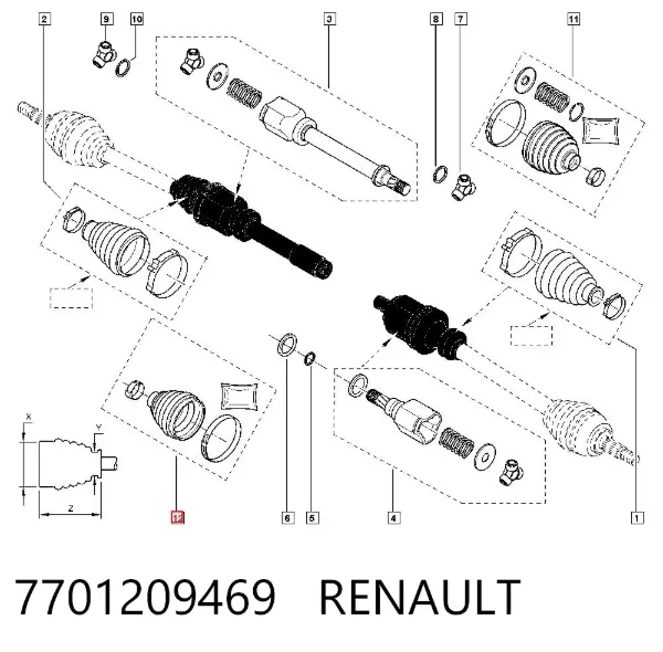 Osłona przegubu homokinetycznego półosi przedniej wewnętrzna 7701209469 Renault (RVI)