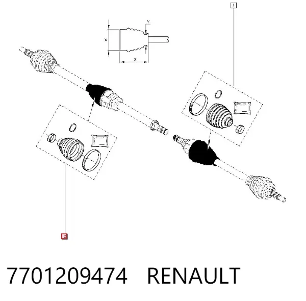 Osłona przegubu homokinetycznego półosi przedniej wewnętrzna 7701209474 Renault (RVI)