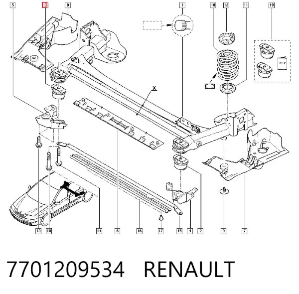 Silentblock tylnej belki 7701209534 Renault (RVI)