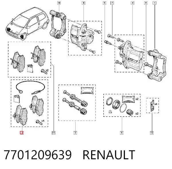 Klocki hamulcowe przednie tarczowe 7701209639 Renault (RVI)