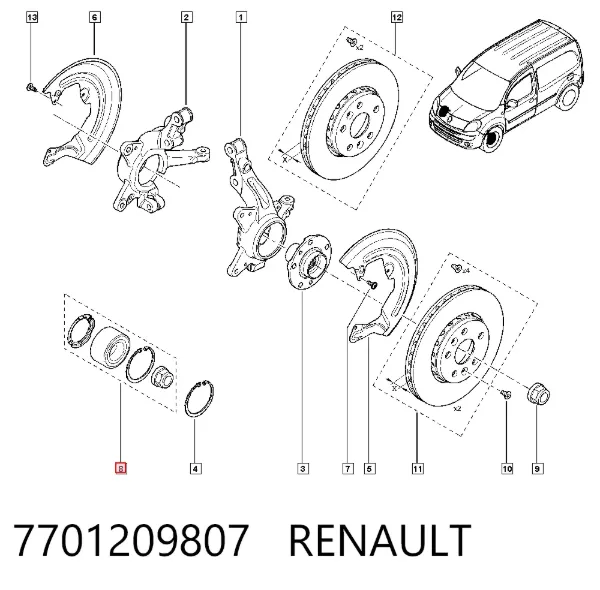 Łożysko piasty przedniej 7701209807 Renault (RVI)