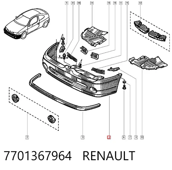 Zderzak przedni 7701367964 Renault (RVI)