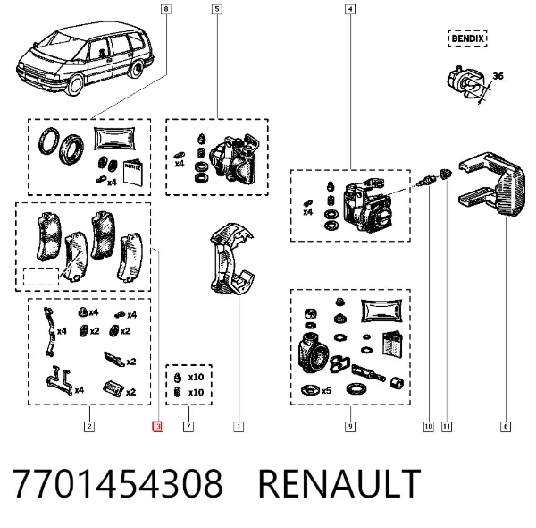 Okładziny (klocki) do hamulców tarczowych tylne 7701454308 Renault (RVI)