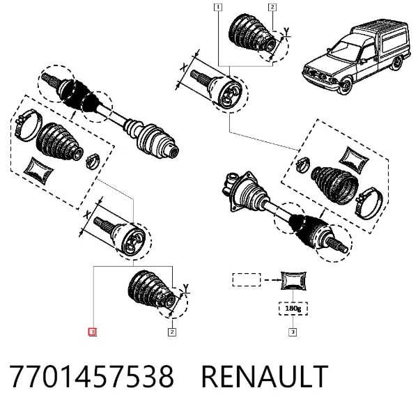 Osłona przegubu homokinetycznego półosi przedniej zewnętrzna 7701457538 Renault (RVI)