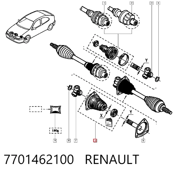 Osłona przegubu homokinetycznego półosi przedniej wewnętrzny lewy 7701462100 Renault (RVI)