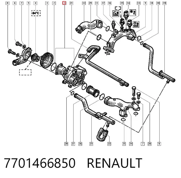 Pompa chłodząca wodna 7701466850 Renault (RVI)