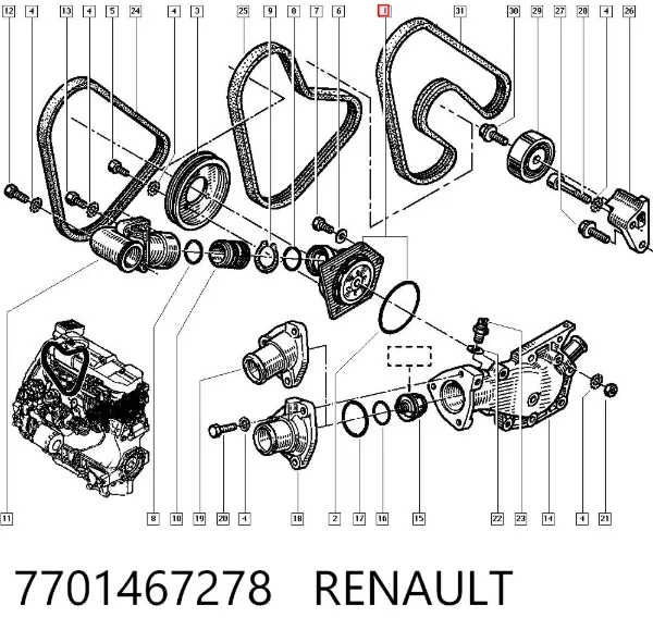 Pompa chłodząca wodna 7701467278 Renault (RVI)