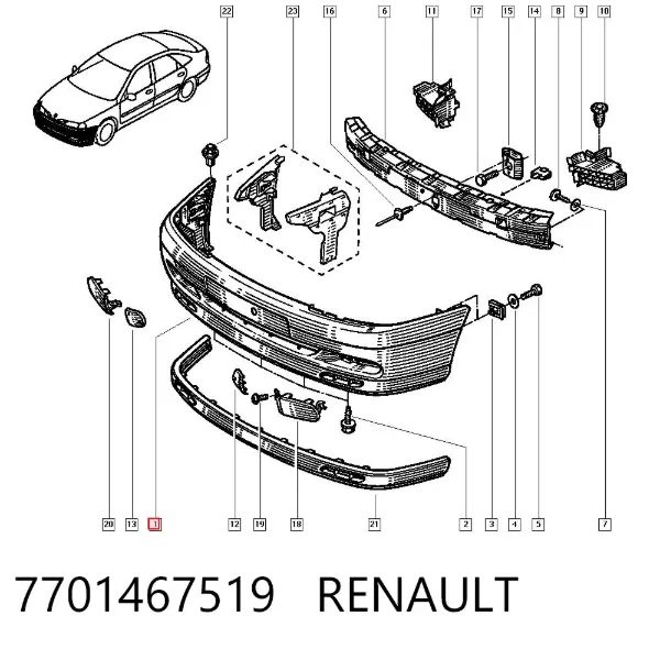 Zderzak przedni 7701467519 Renault (RVI)