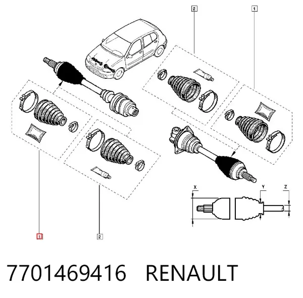 Osłona przegubu homokinetycznego półosi przedniej zewnętrzna 7701469416 Renault (RVI)