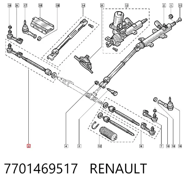 Drążek kierowniczy 7701469517 Renault (RVI)