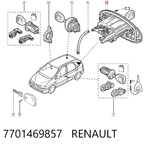 Wkładka zamka klapy bagażnika (3/5 drzwi tylnych) 7701469857 Renault (RVI)