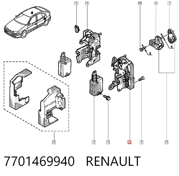 Zamek drzwi tylnych lewych 7701469940 Renault (RVI)