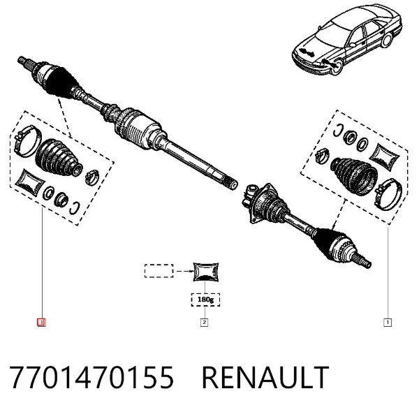 Osłona przegubu homokinetycznego półosi przedniej zewnętrzna 7701470155 Renault (RVI)