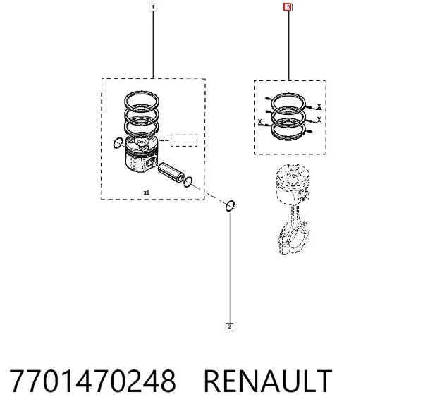 Pierścienie tłokowe na 1 cylinder, STD. 7701470248 Renault (RVI)