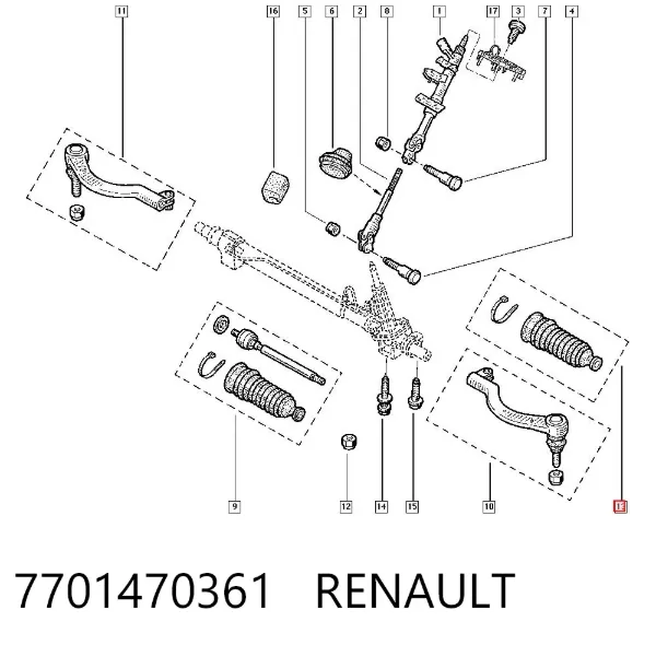 Osłona mechanizmu kierowniczego (maglownicy) 7701470361 Renault (RVI)
