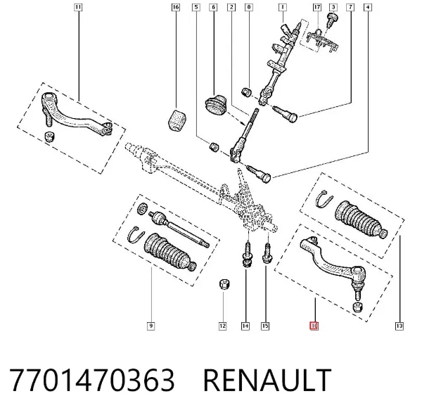Końcówka drążka kierowniczego zewnętrzna 7701470363 Renault (RVI)