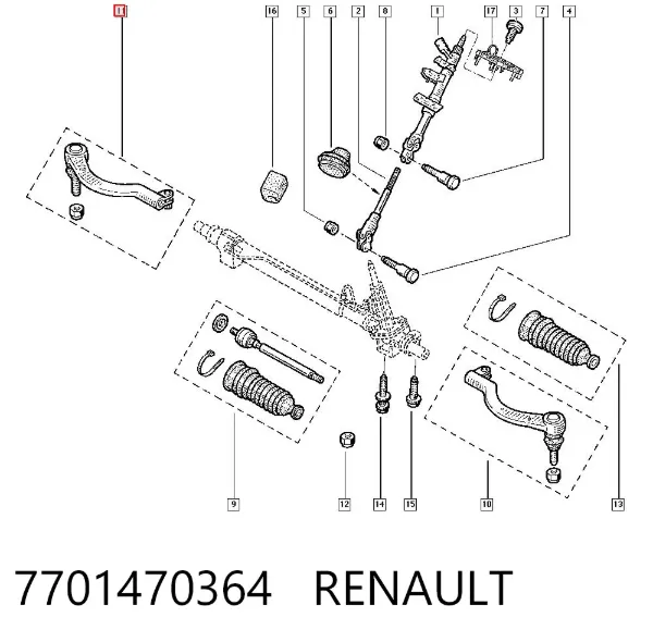 Końcówka drążka kierowniczego zewnętrzna 7701470364 Renault (RVI)