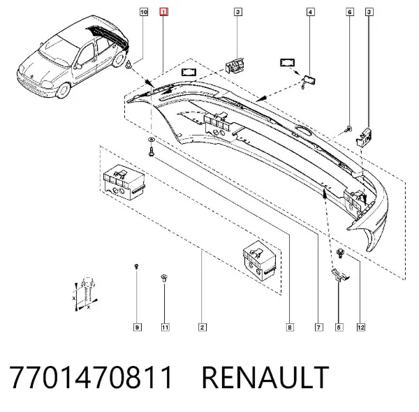 Zderzak tylny 7701470811 Renault (RVI)